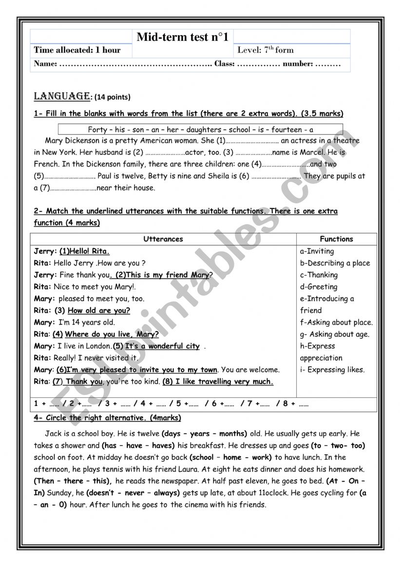 end test 1 worksheet