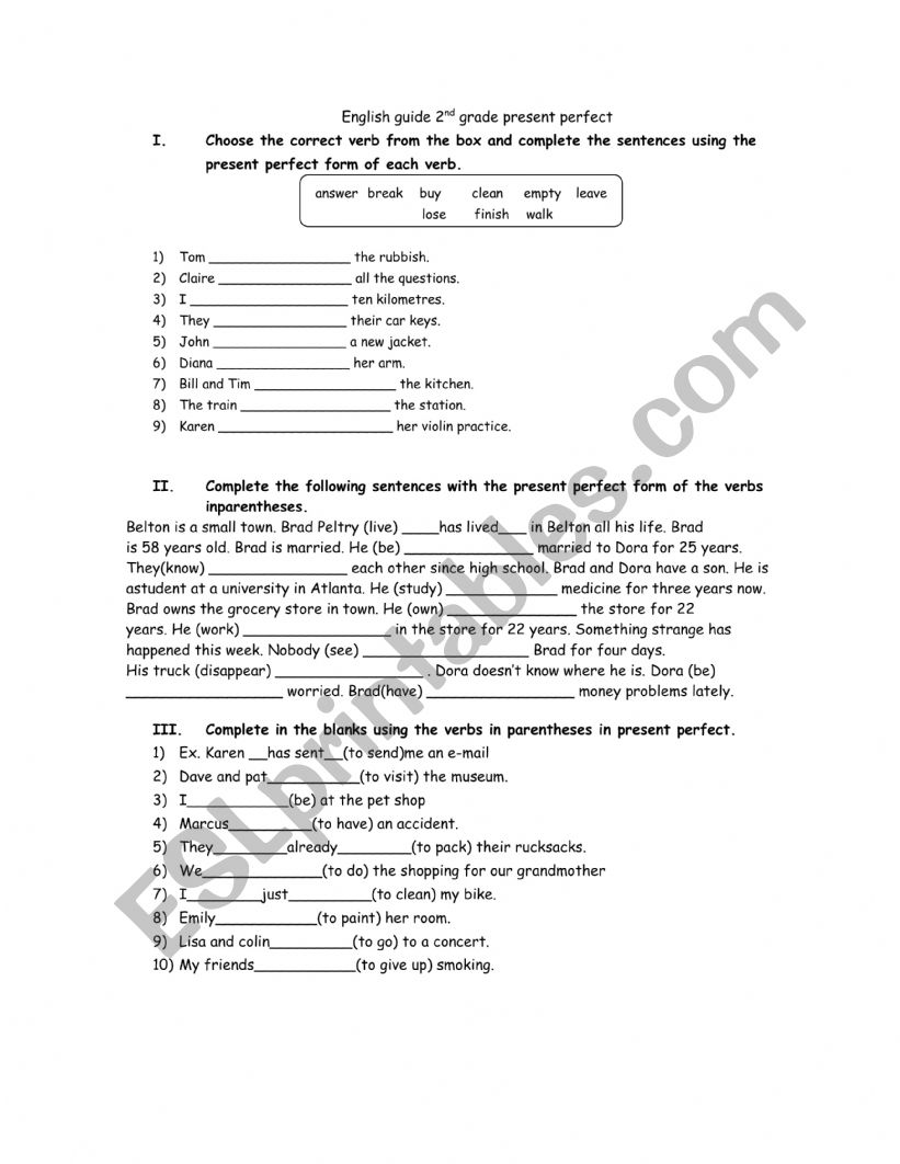 present perfect worksheet