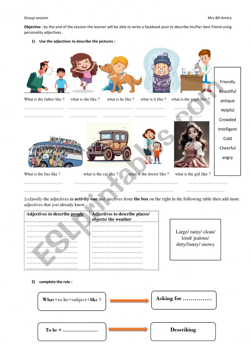 desribing my best friend worksheet