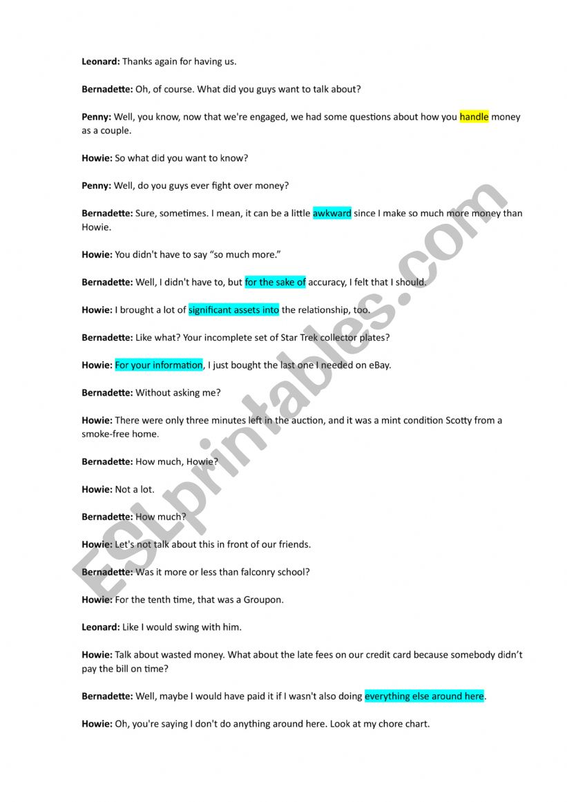 MONEY IN RELATIONSHIPS (based on The Big Bang Theory)