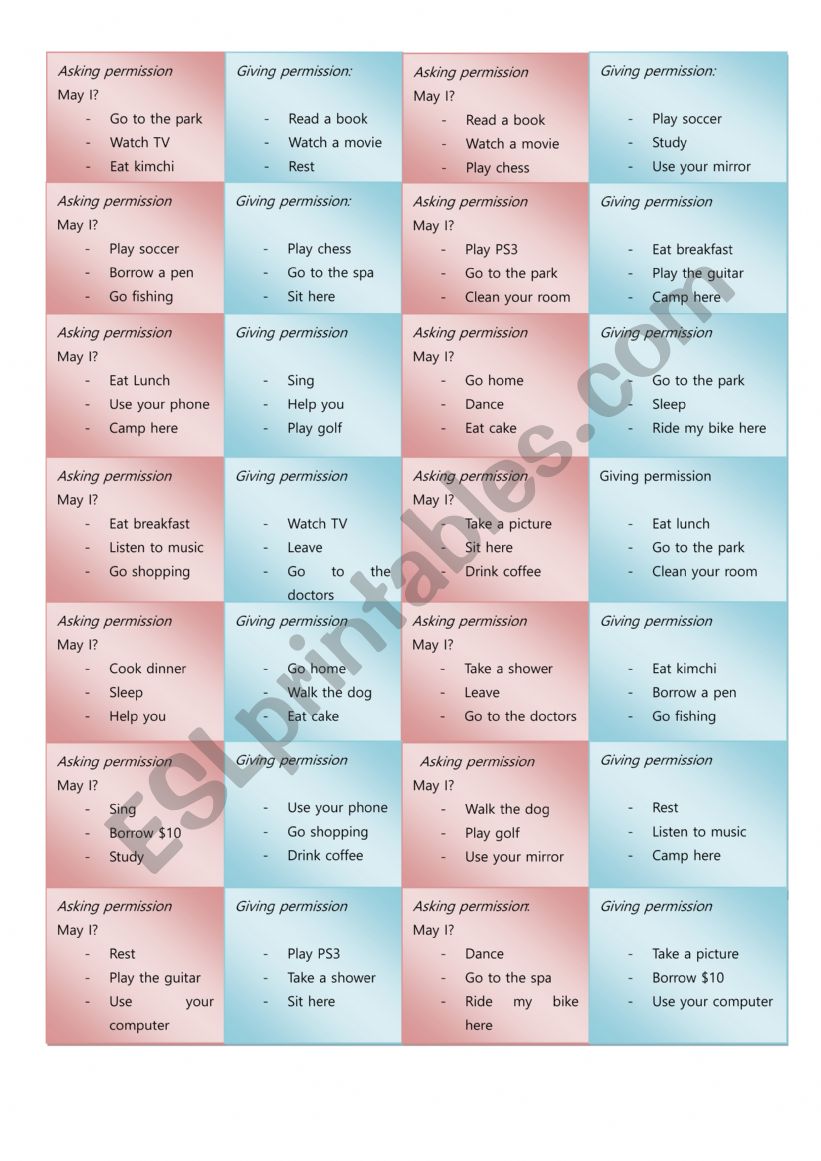 asking for permission worksheet