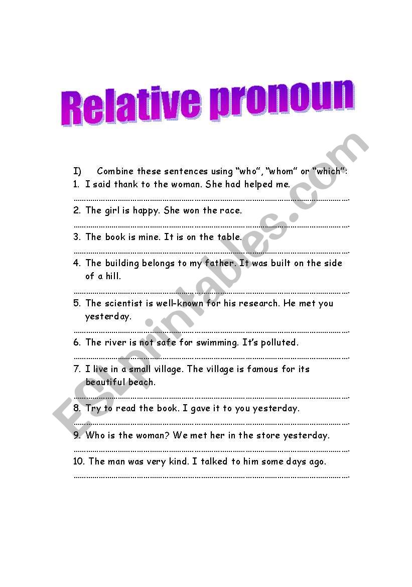 relative pronouns worksheet