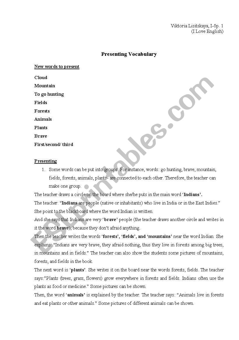 Vocabulary words worksheet