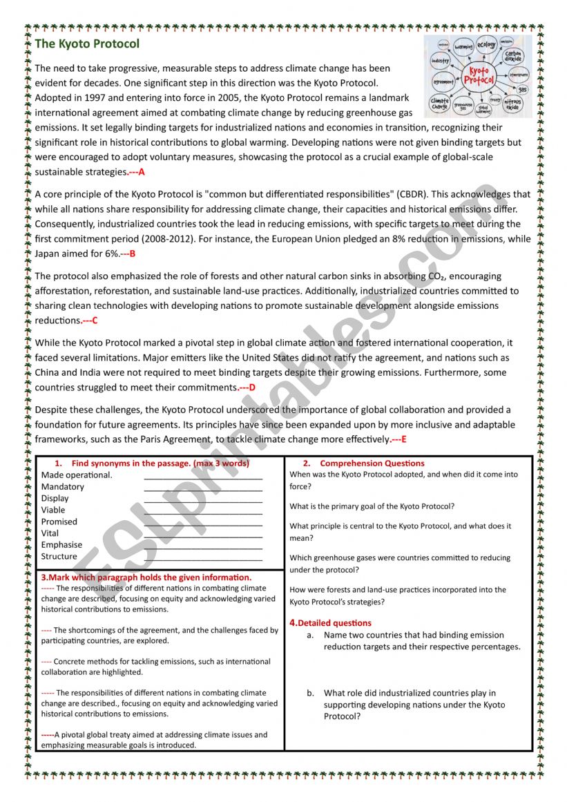 THE KYOTO PROTOCOL READING FOR B1+, B2