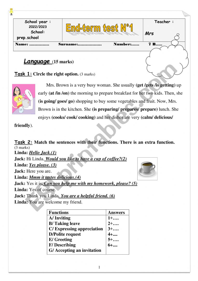 global test worksheet