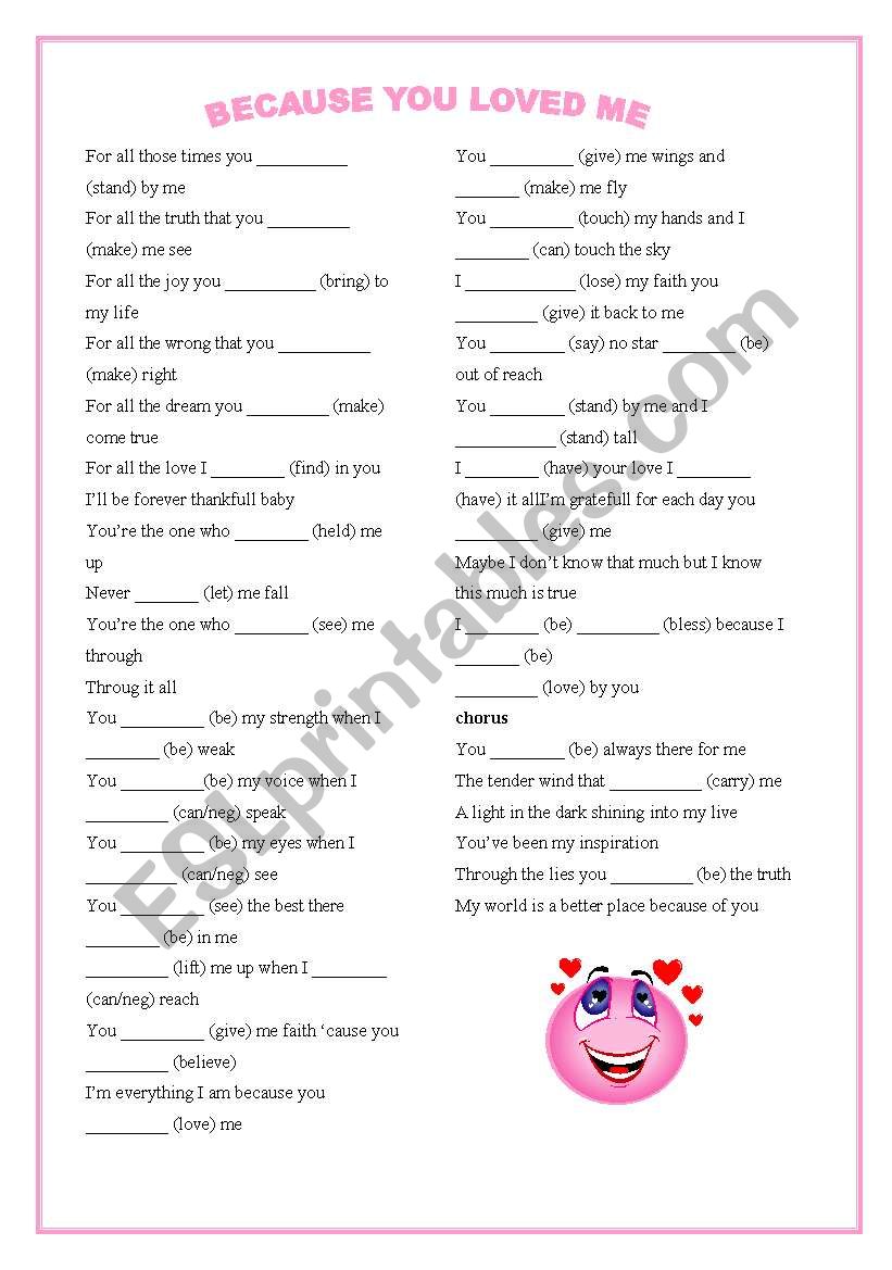 Because you loved me worksheet