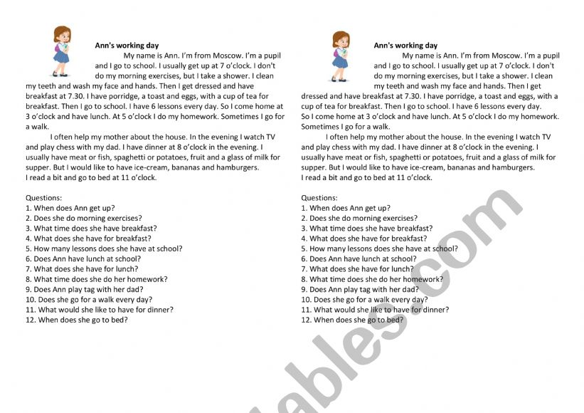 My day worksheet