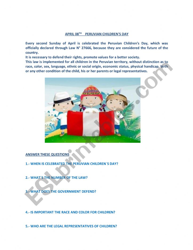 Peruvian s children day worksheet