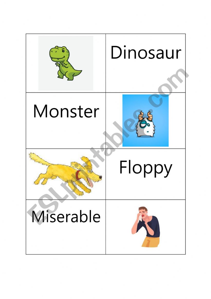 Simple words printable memory cards