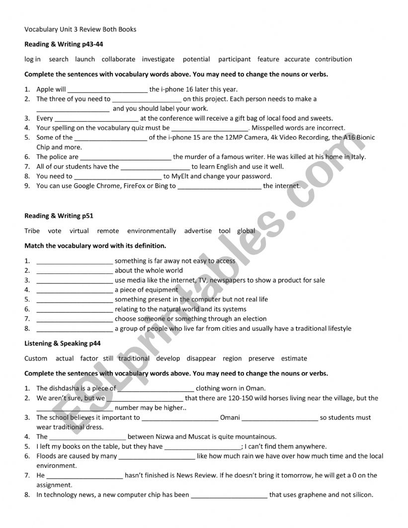 Vocabulary Activity  worksheet