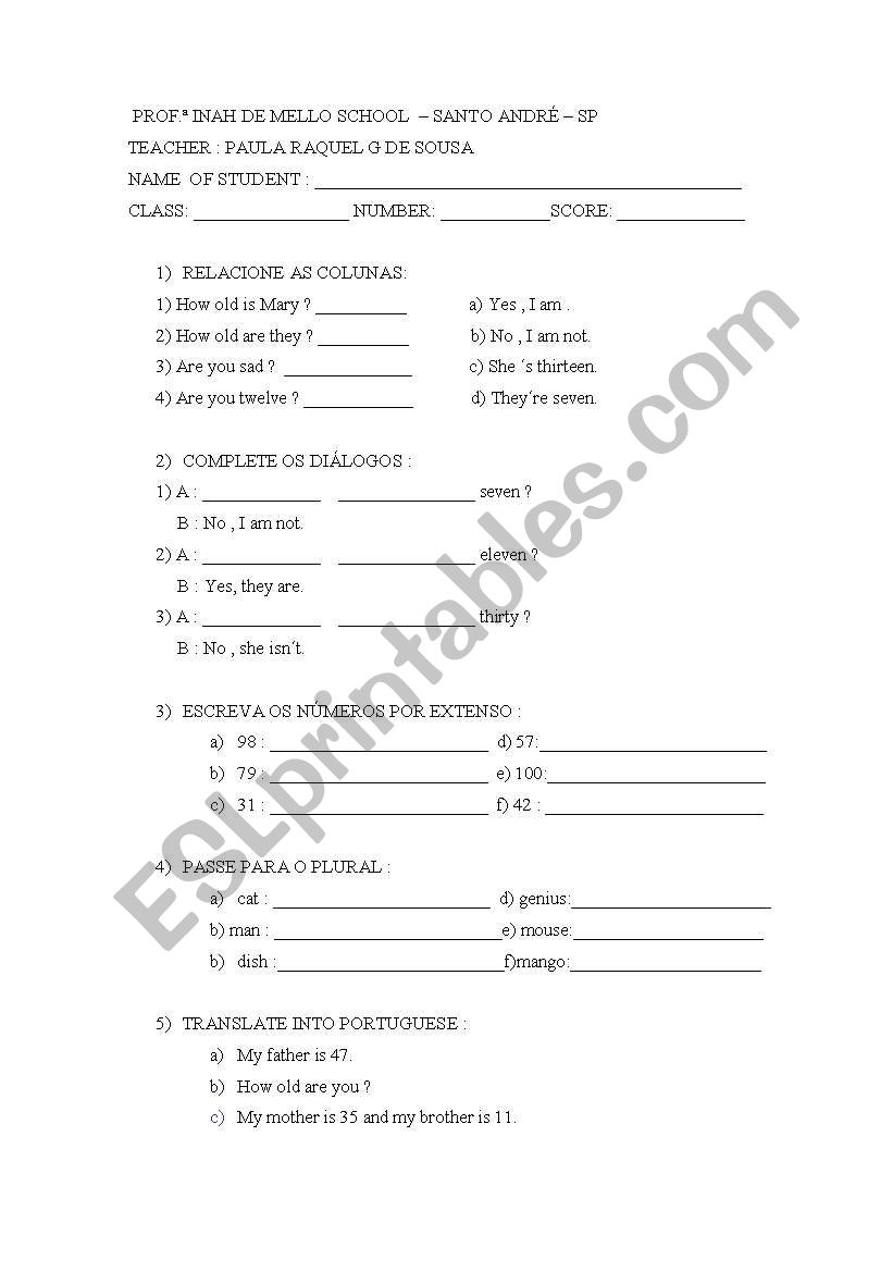 english test worksheet