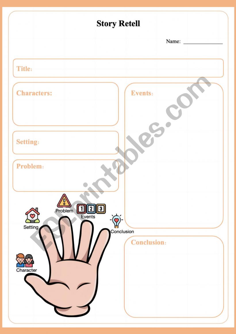 five finger retell worksheet