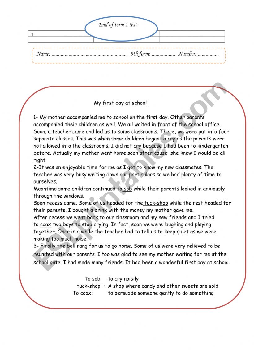 9th end 1 .  worksheet