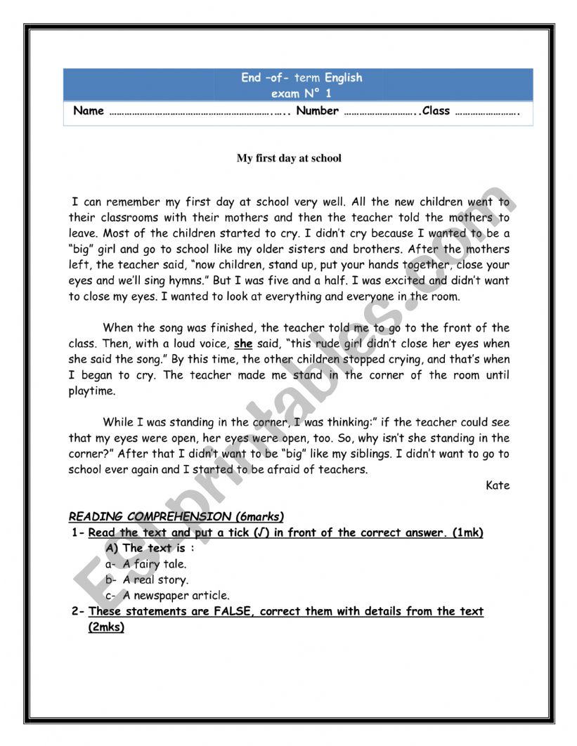 End of term test  1  for 9th  form 
