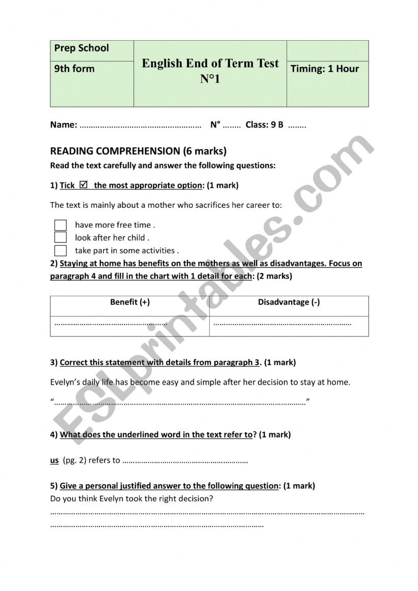 End of term Test  /   9th Form