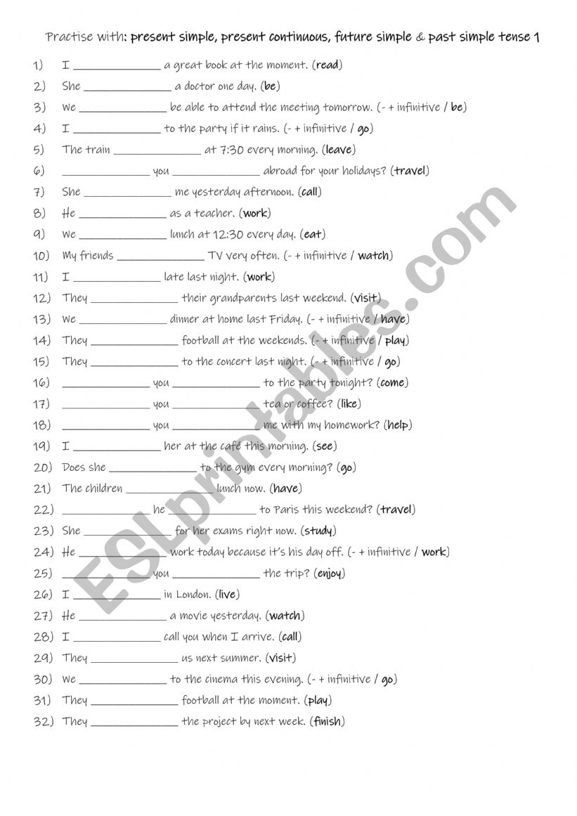 A1+-A2 Practise with present simple, present continuous, future simple & past simple tense  1