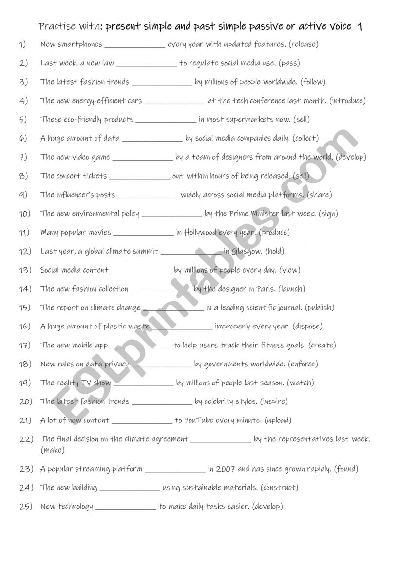 B1-B2 Practise with present simple and past simple passive or active voice 1