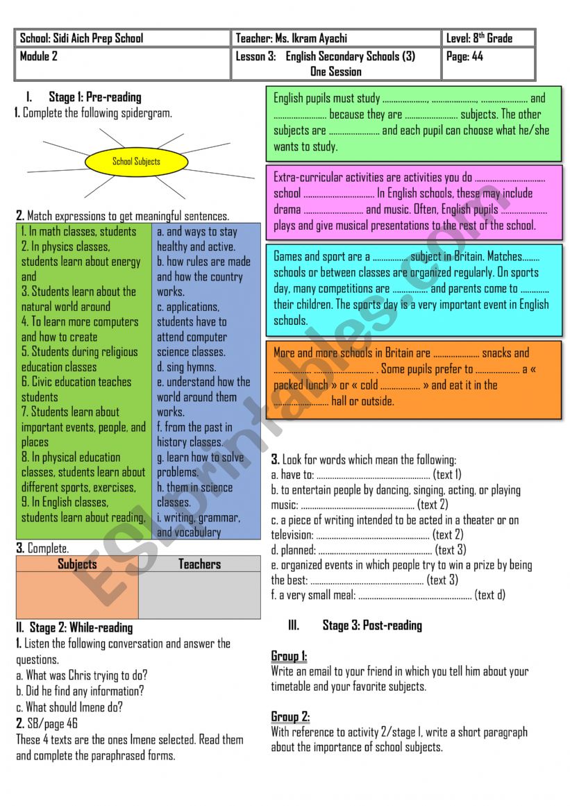 8th Grade - Module 2 - Lesson 3 - English Secondary Schools (3) + Group Session