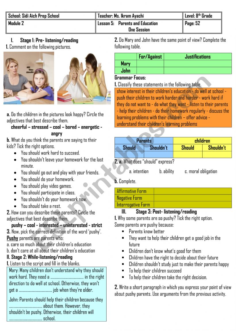 8th Grade - Module 2 - Lesson 5 - Parents and Education + Group Session