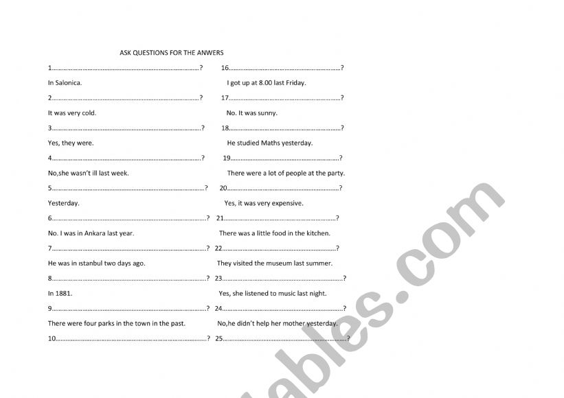 SIMPLE PAST worksheet