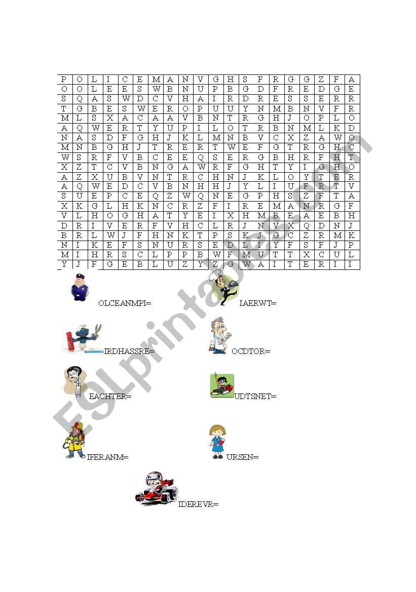 Jobs jumble & crosswords worksheet