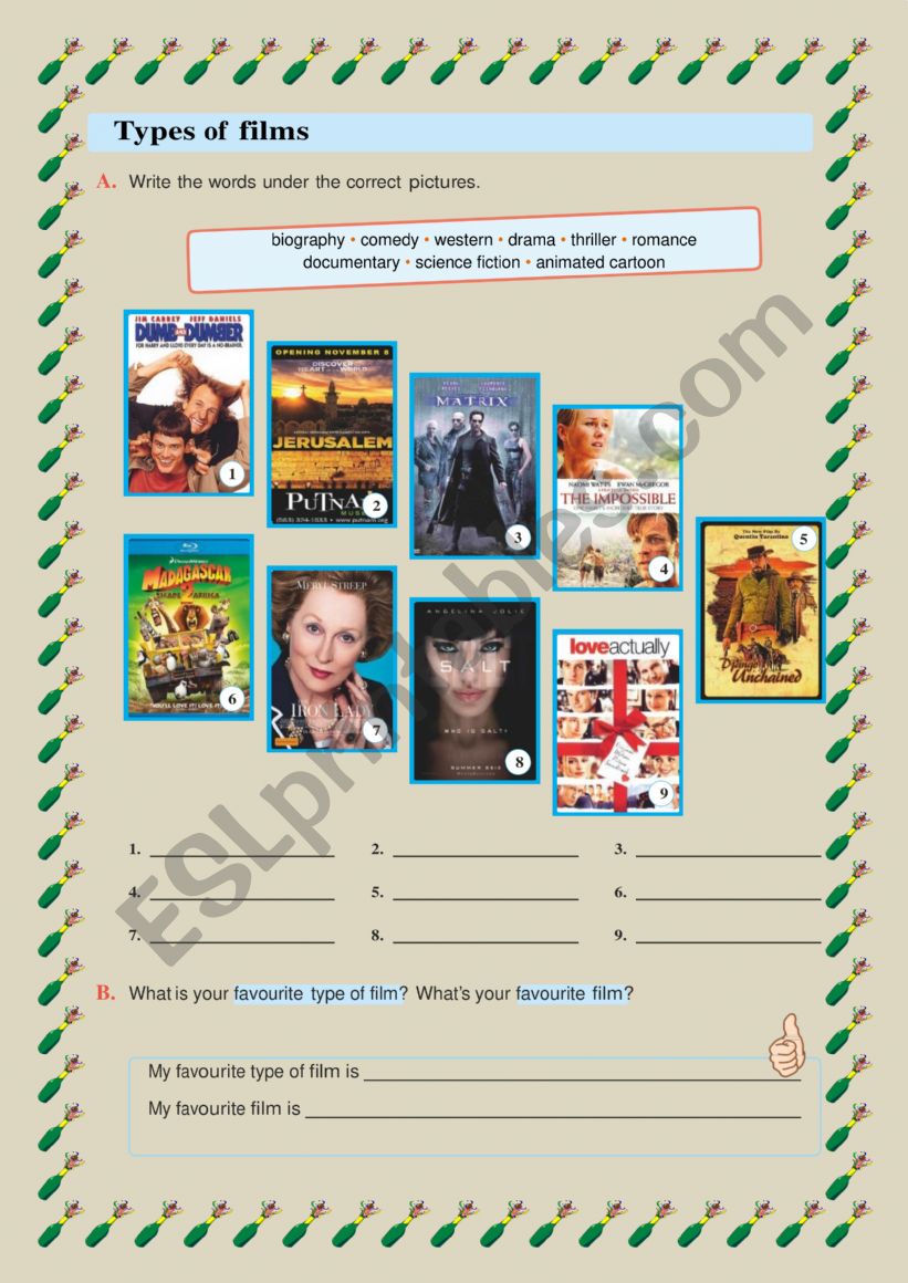 Types of filmes worksheet
