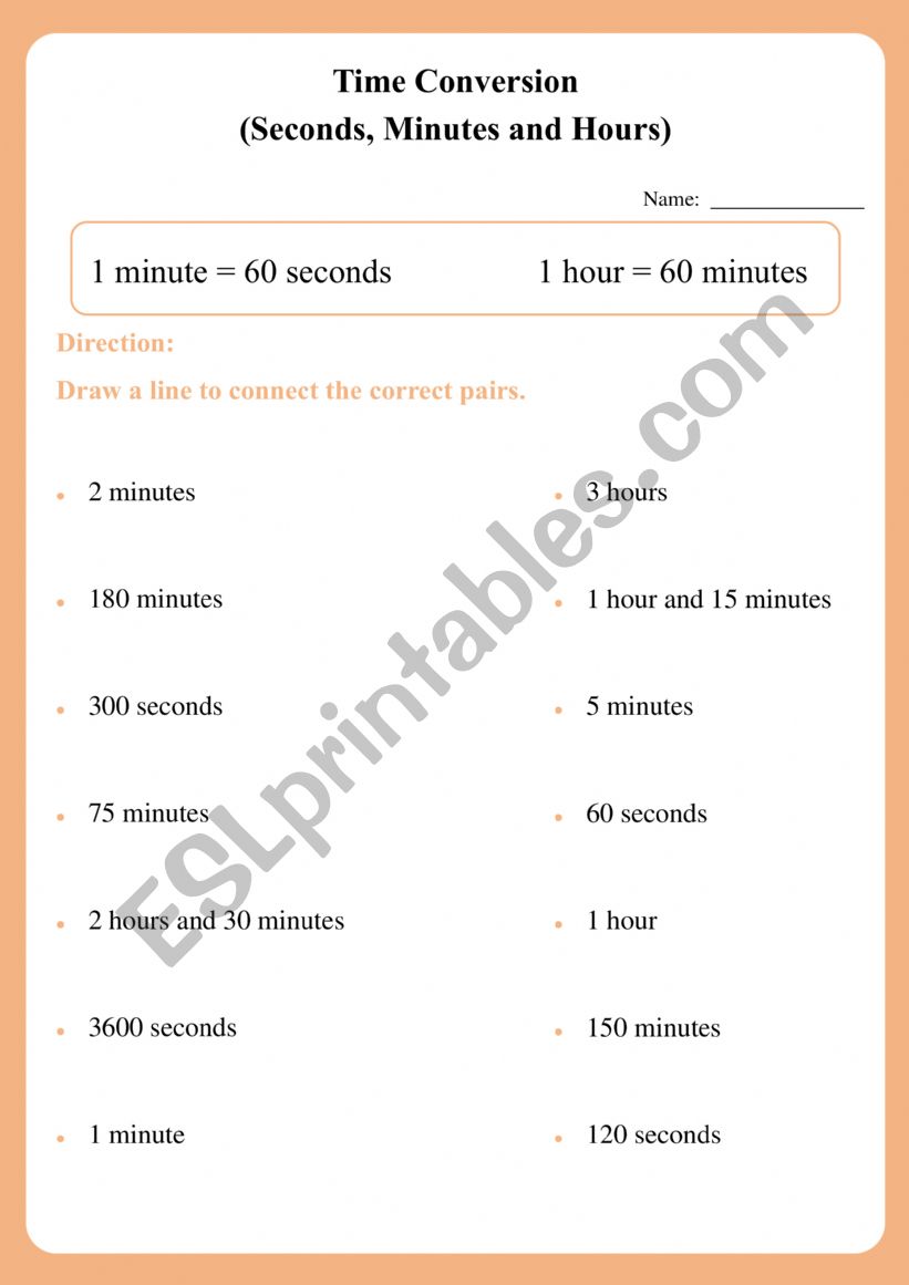Time Conversion (Seconds, Minutes and Hours) 
