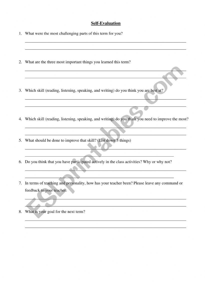 Self-Evaluation worksheet