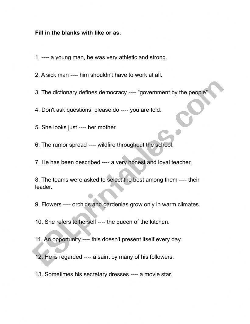 as vs like worksheet