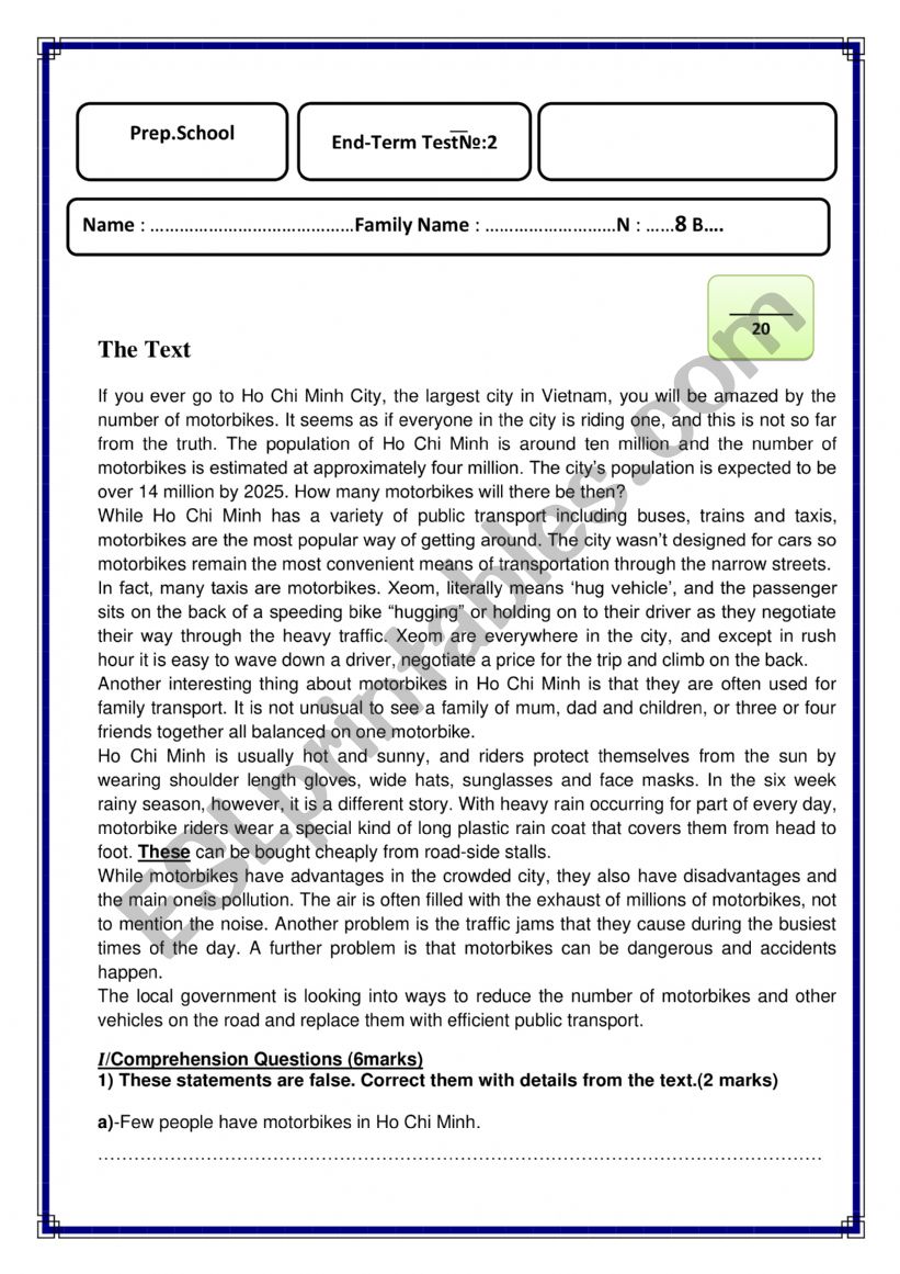 End -term test 2 8th grade worksheet
