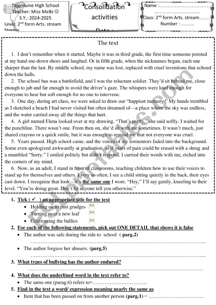 remedial work 2nd form worksheet