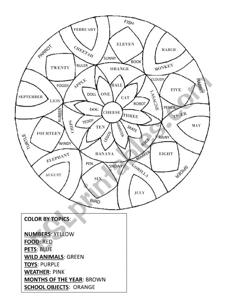 ENGLISH VOCABULARY MANDALA worksheet