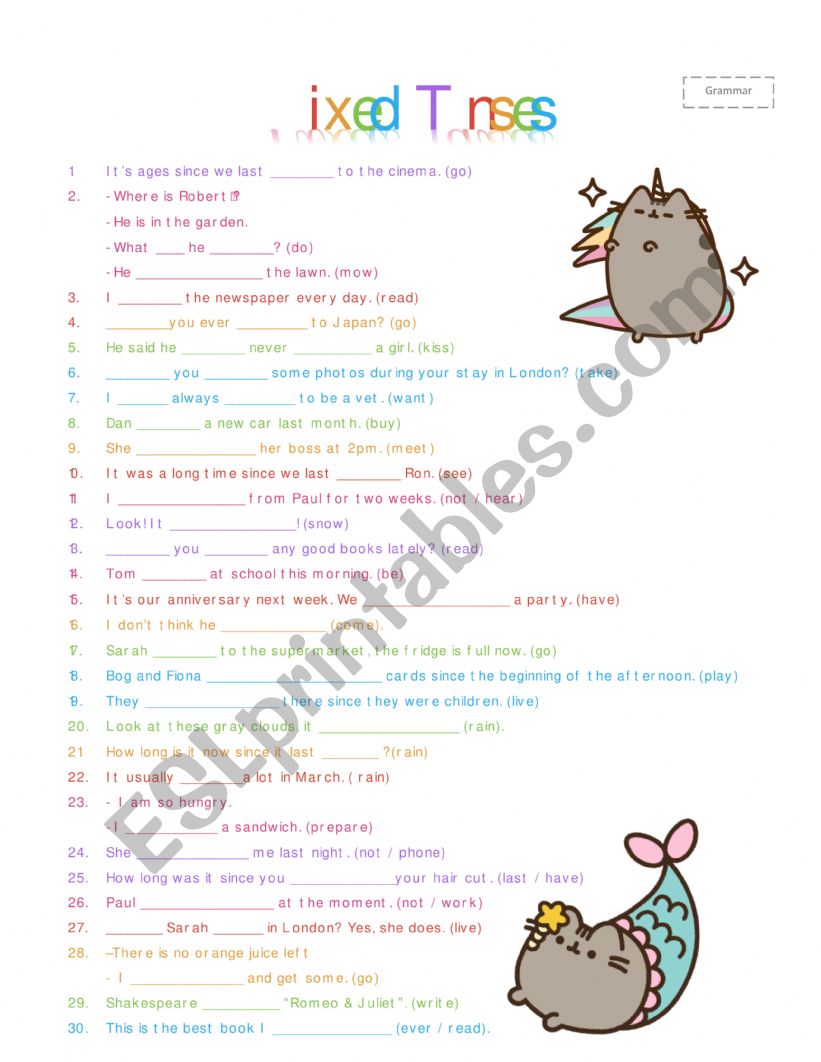 Mixed Tenses worksheet