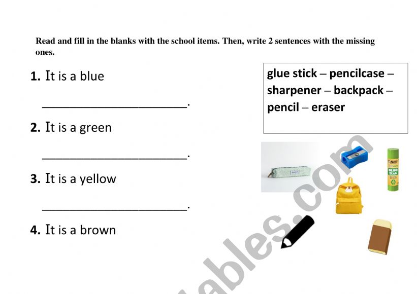 Classroom objects worksheet