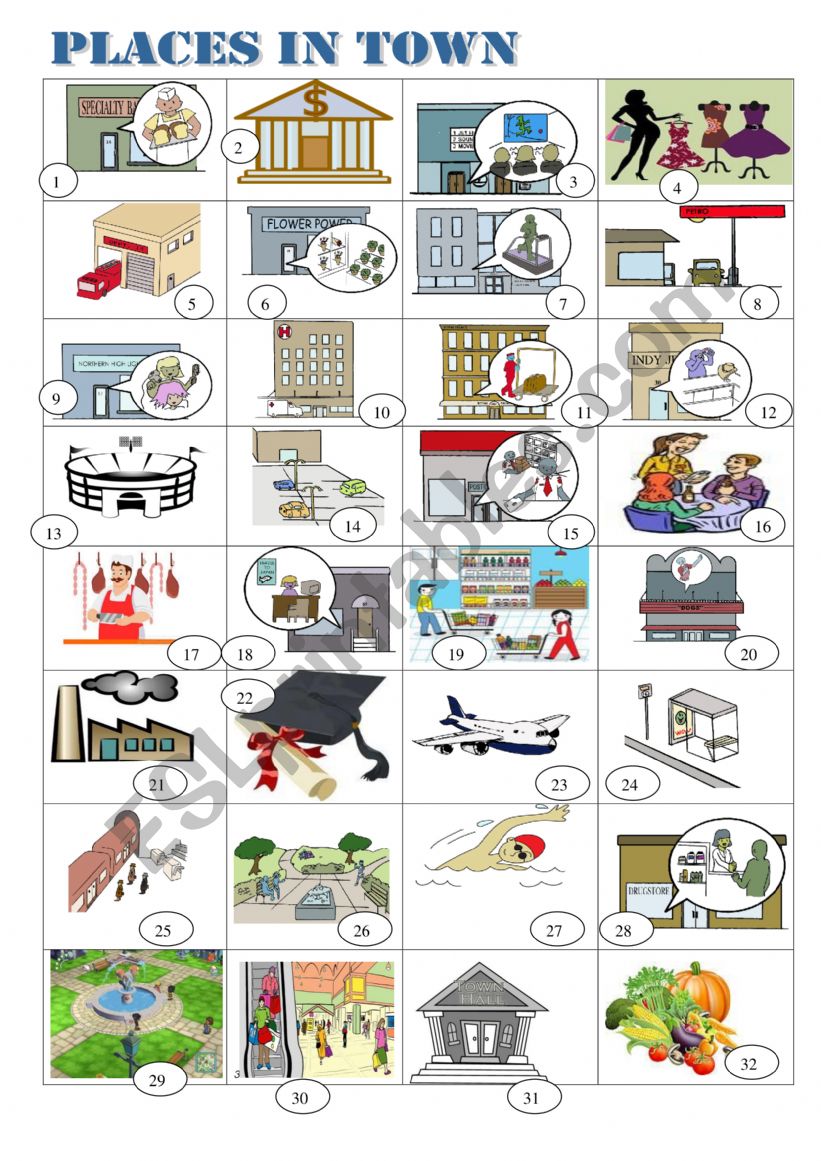 places in town worksheet