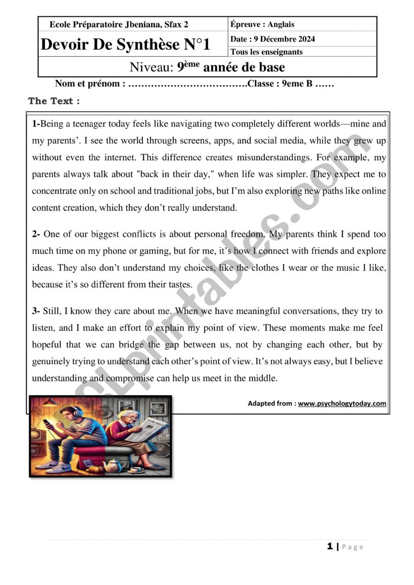 9th form full term test 1  2024 /2025