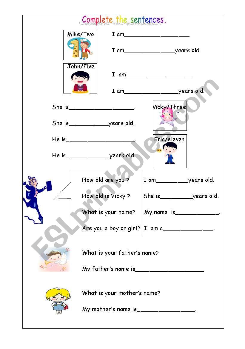 About Myself worksheet