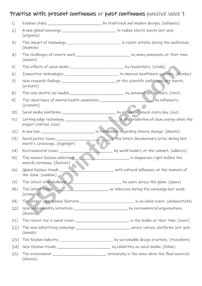 A2+-B1 Practise with passive voice: present continuous or past continuous 1