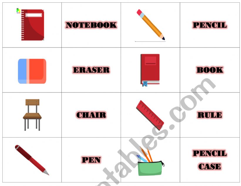 CLASSROOM OBJECTS MEMMORY GAME