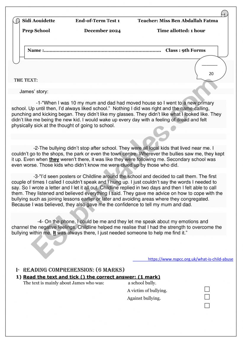 end of tem test 1 worksheet