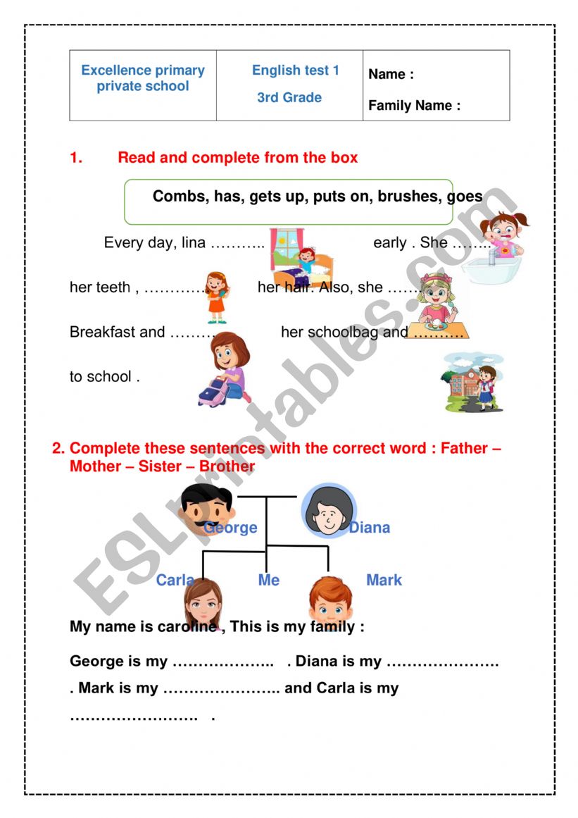 3rd grade test worksheet