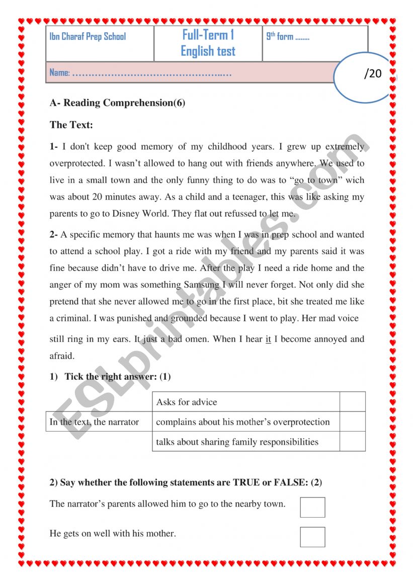 final test worksheet