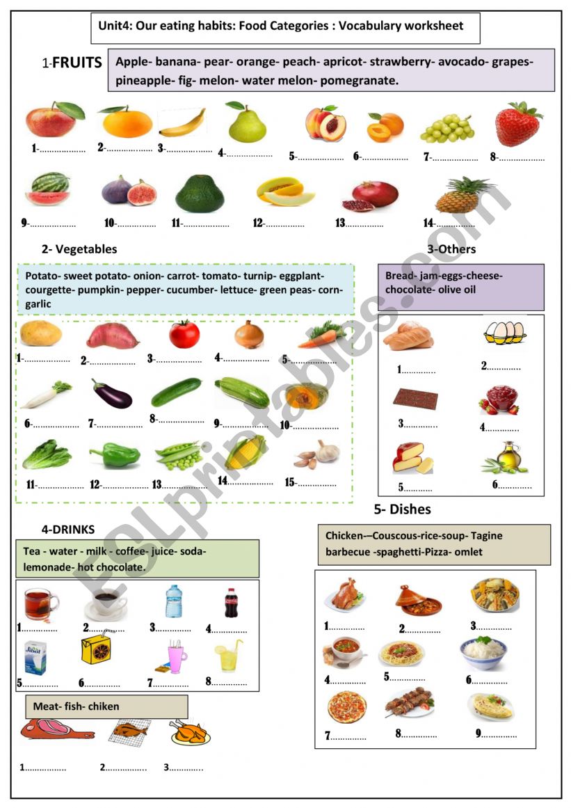 food and drinks worksheet