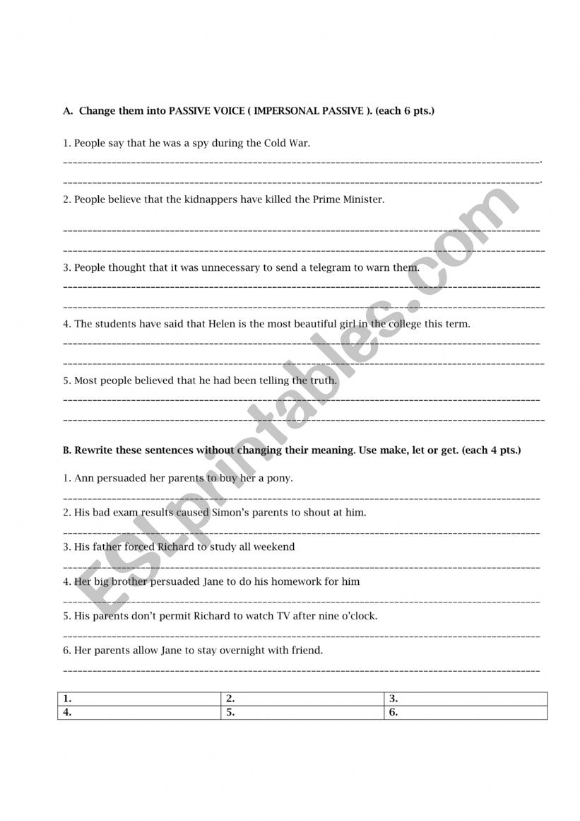 PASSIVES AND CAUSATIVES QUIZ worksheet