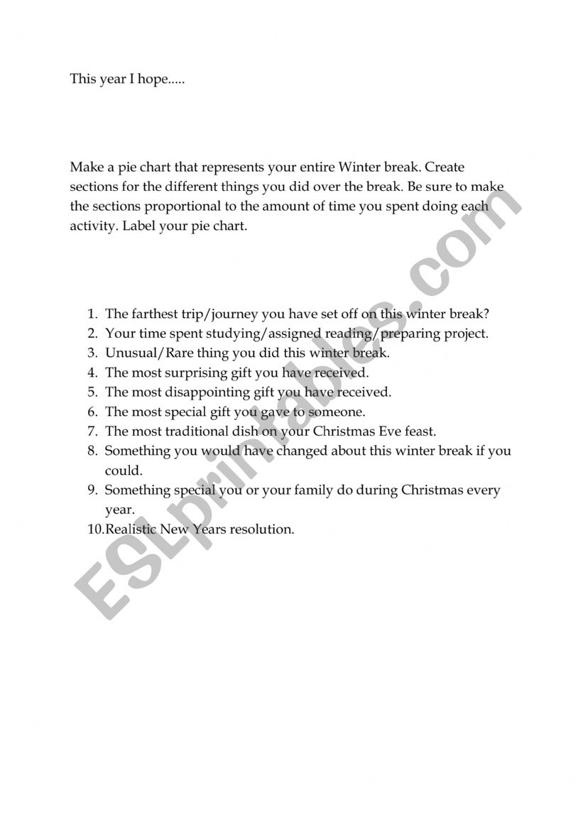 After christmas break speaking activity