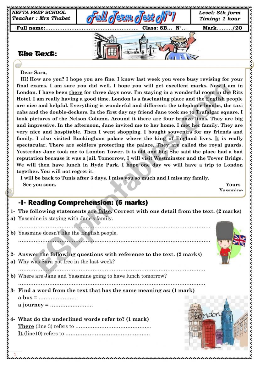 Full term test 1 8th form 2024-2025
