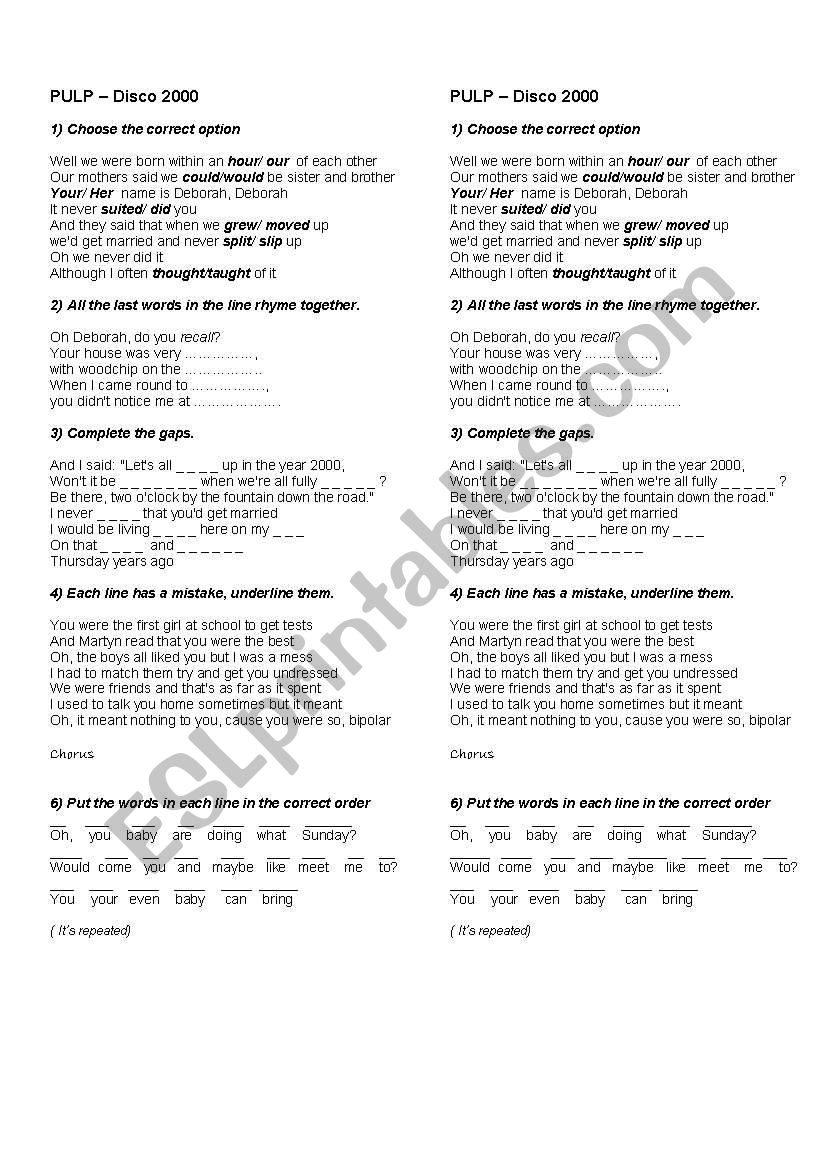 Disco 2000 - PULP worksheet