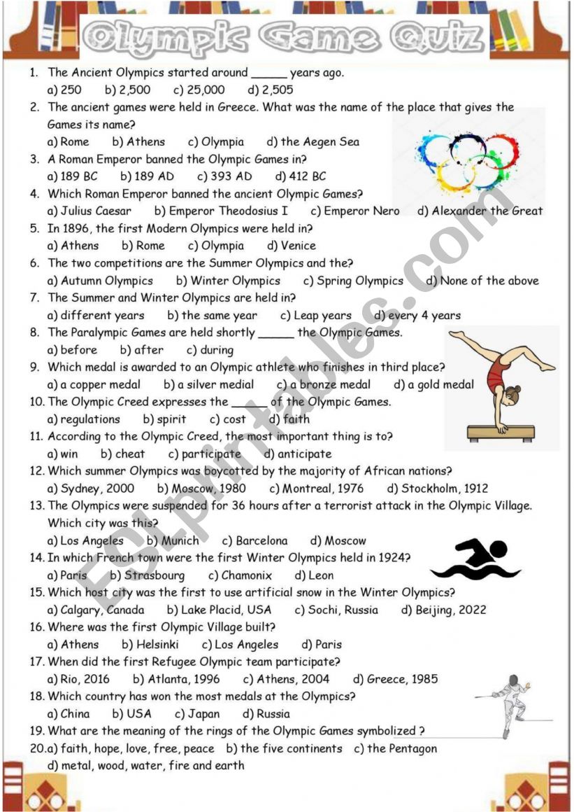 Olympic Quiz and Vocabularies worksheet