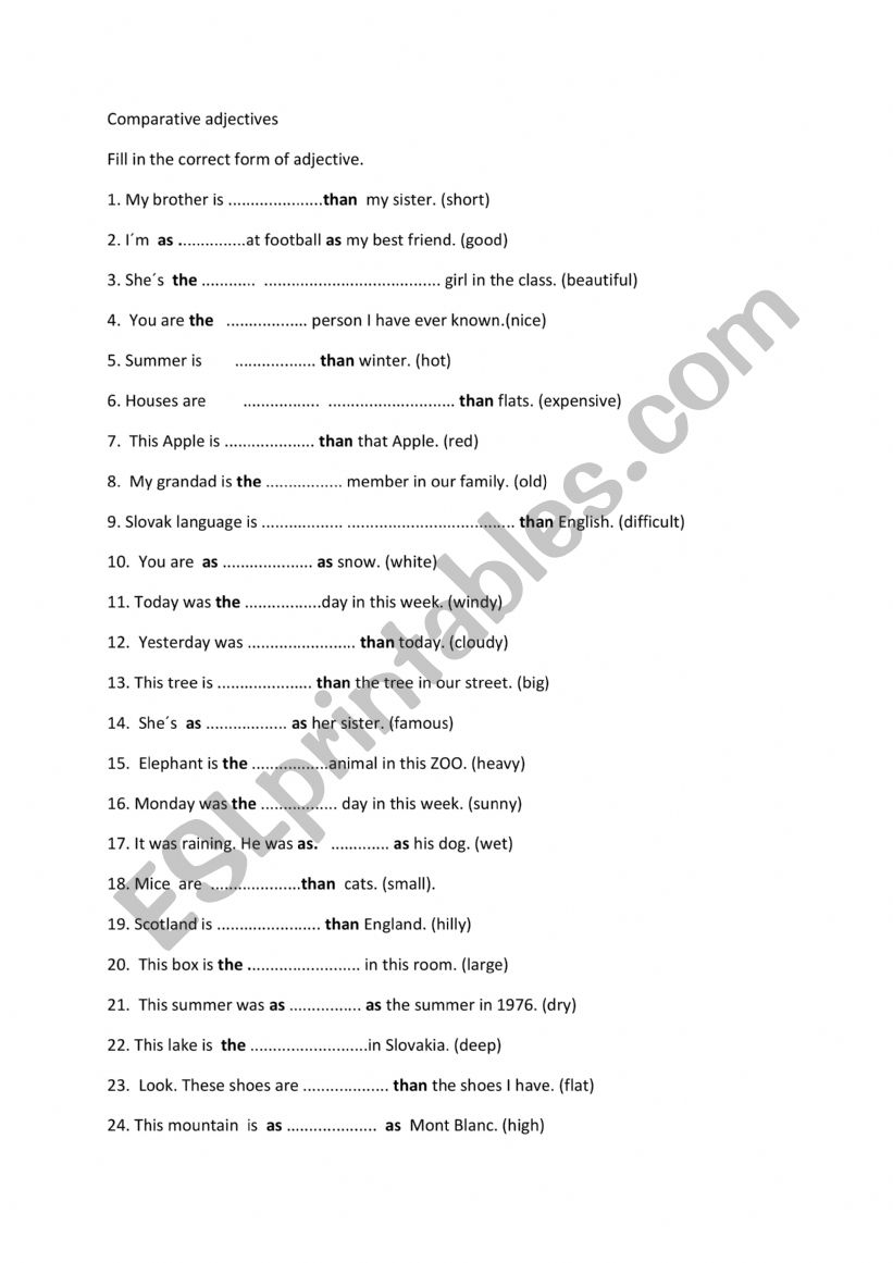 Comparative/superlative worksheet