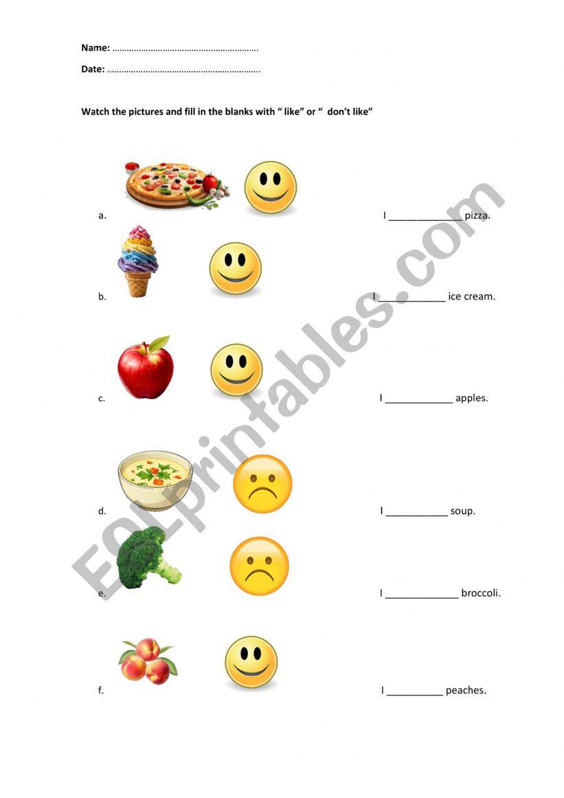 I like - I donÃ¯Â¿Â½t like worksheet